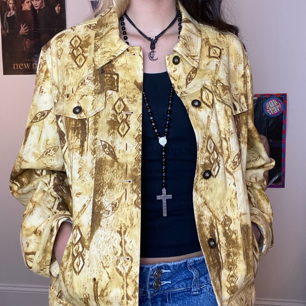 Yellow and brown snakeskin canvas jacket